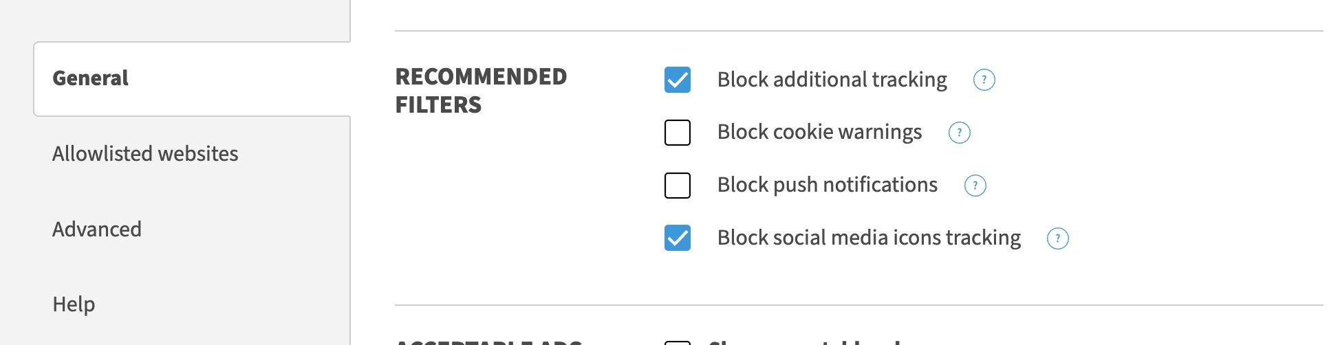 AdBlock preferences